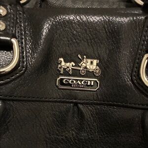 Coach Black Leather Tote with Silver Accents